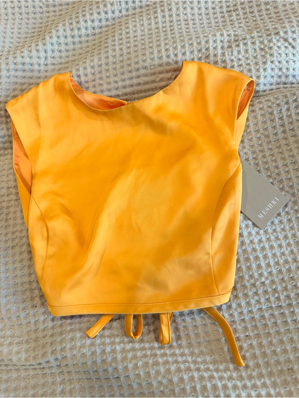 MESHKI Viviana Satin Sleeveless Crop Top – Tangerine | Size X-Small | NWT - Picture 1 of 5